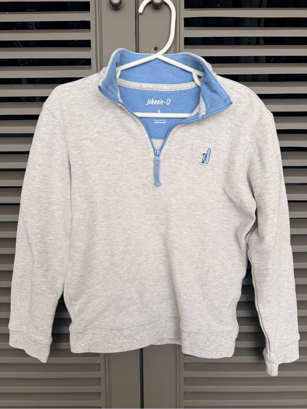 johnnie-O Heather Light Gray Quarter-Zip Pullover with Light Blue Trim